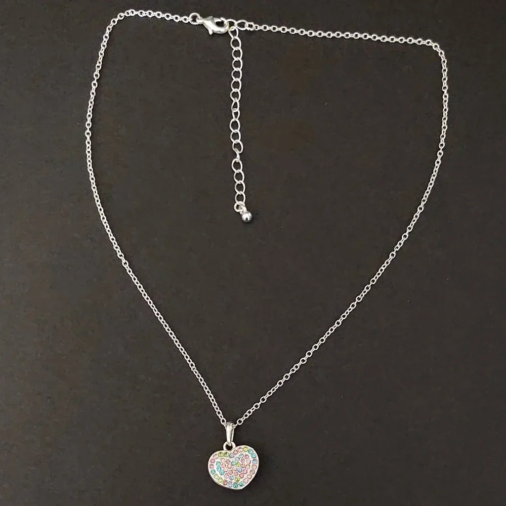 Pastel multi color crystal heart pendant necklace